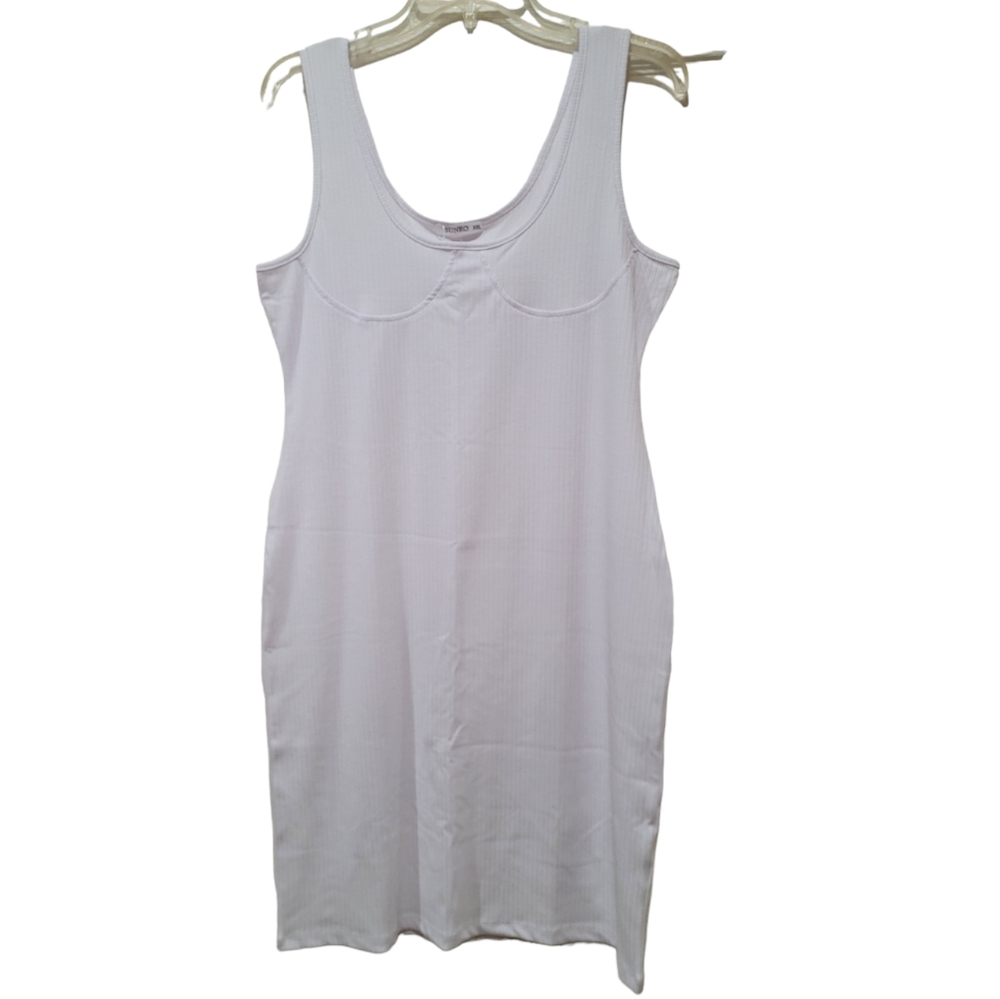 Sunro Women's White Stretchy Ribbed Sleeveless Scoop Neck Bodycon Dress, XXL